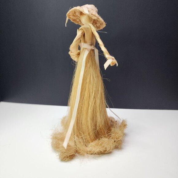 Vintage Handmade Folk Art Straw Doll Lady 10'' Wearing Wide Brimmed Hat - Picture 4 of 7